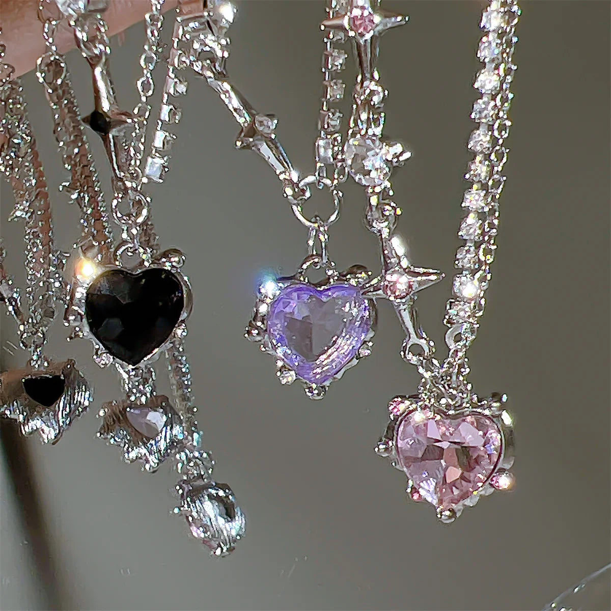 Luxury Y2K Crystal Heart Pendant Necklace Women Sweet Cool Kpop Shiny Clavicle Chain Aesthetic Party Jewelry 2023