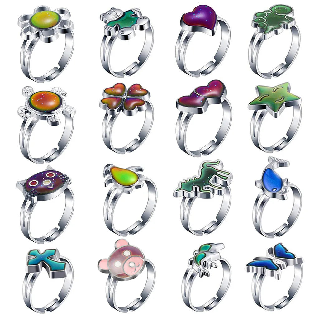 Colorful Cute Cartoon Animal Plants Heart Temperature Sensitive Color Changing Rings for Women Fashion Punk Ring
