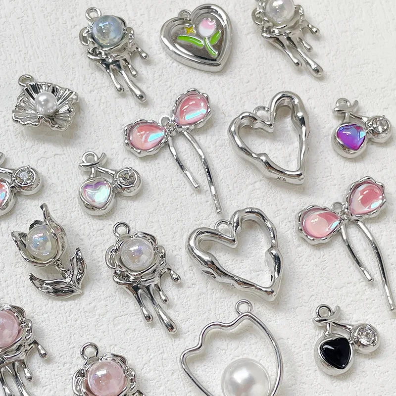Y2K Sweet Tulip Flower Cherry Heart Pendant Alloy Beads Accessories Handmade DIY Bracelet Necklace Bead Accessory