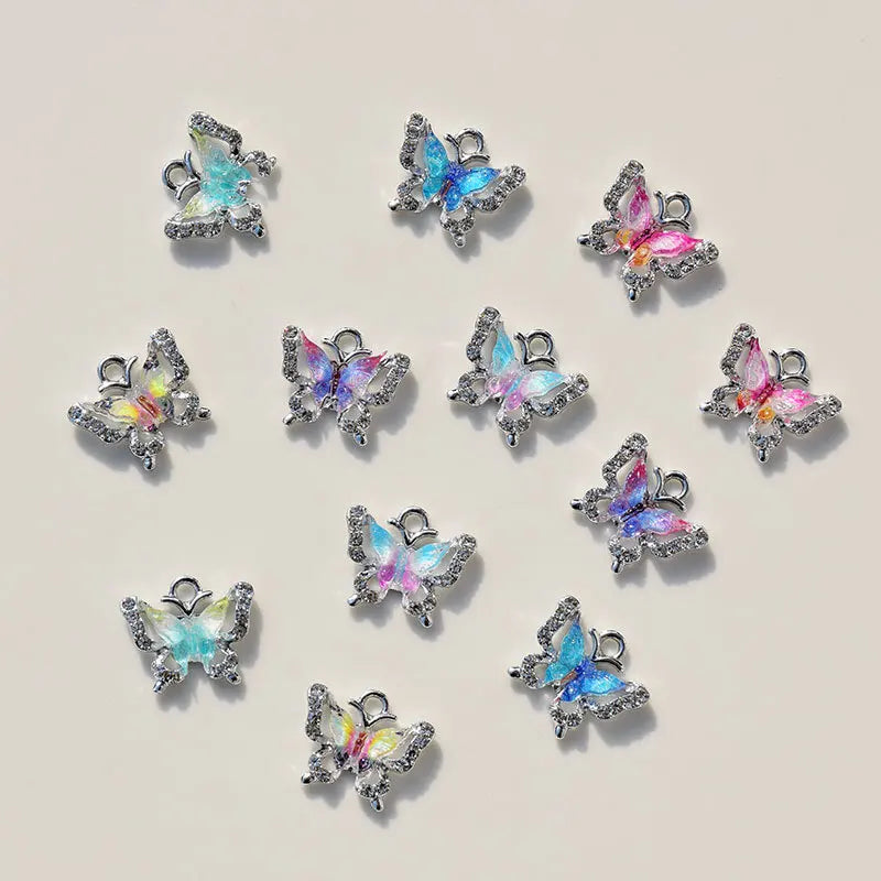 Colorful Rhinestone Butterfly Pendant Beads Accessories Women Girls Zircon Fashion Y2K DIY Necklace Bracelet Jewelry Supplies
