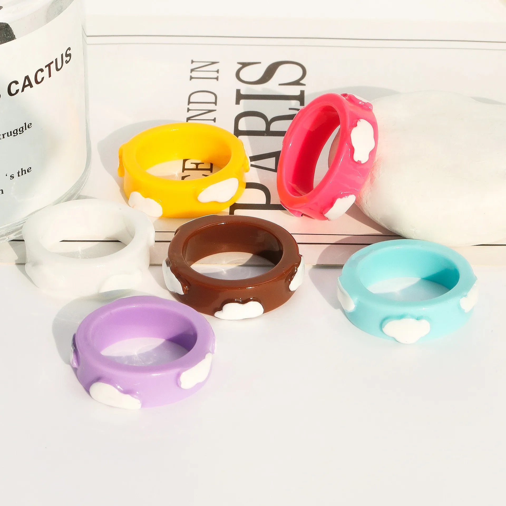 Cute Acrylic Y2K Colorful Clouds Resin Rings Women Girl Korean Fashion Funny Aesthetic Finger Ring Party Jewelry