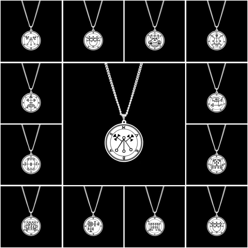 Archangel MICHAEL GABRIEL RAPHAEL URIEL SAMAEL Seal Amulet Talisman Sigil of Angelic Stainless Steel Black Pendant Necklace