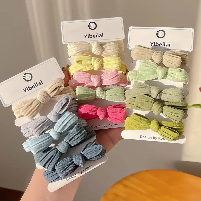 Colored Seamless Girls Thicken Hair Ties Ropes Set Women Bow Elastic Ponytail Holder Rubber Bands Hair Accessories
