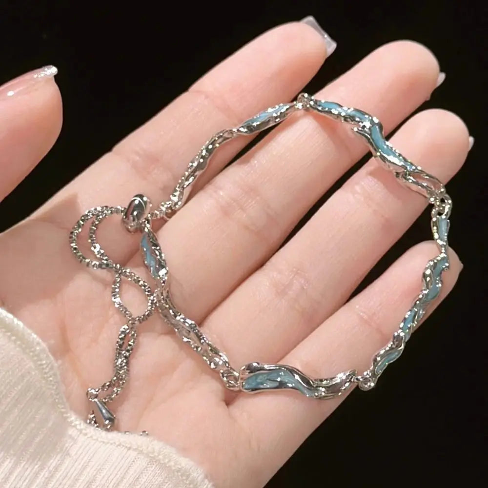 Y2K Irregular Blue Wave Bracelet for Women INS Korean Fashion Sweet Butterfly Cherry Blossom Adjustable Bracelet