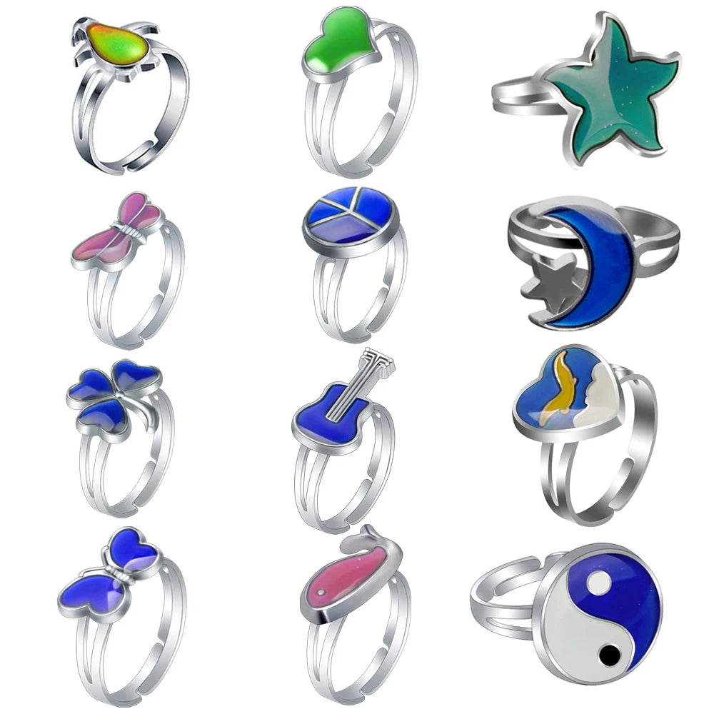 Colorful Cute Cartoon Animal Plants Heart Temperature Sensitive Color Changing Rings for Women Fashion Punk Ring
