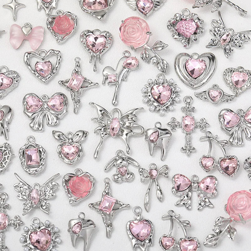 Y2K Sweet Pink Flower Butterfly Heart Bow-knot Pendant Accessories for Jewelry Necklace DIY Making Handmade Beads