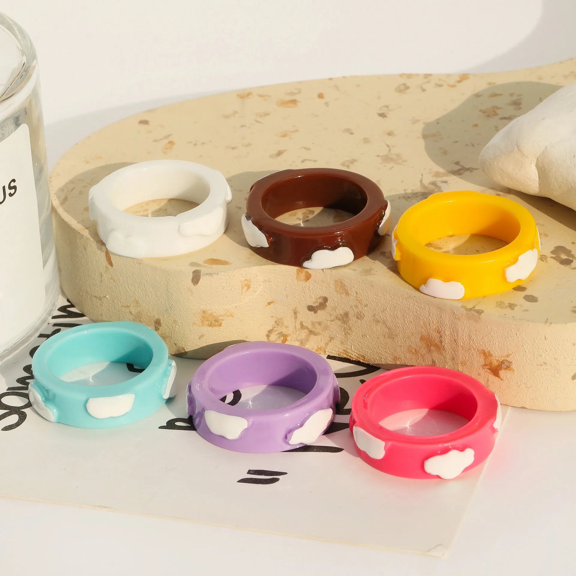Cute Acrylic Y2K Colorful Clouds Resin Rings Women Girl Korean Fashion Funny Aesthetic Finger Ring Party Jewelry