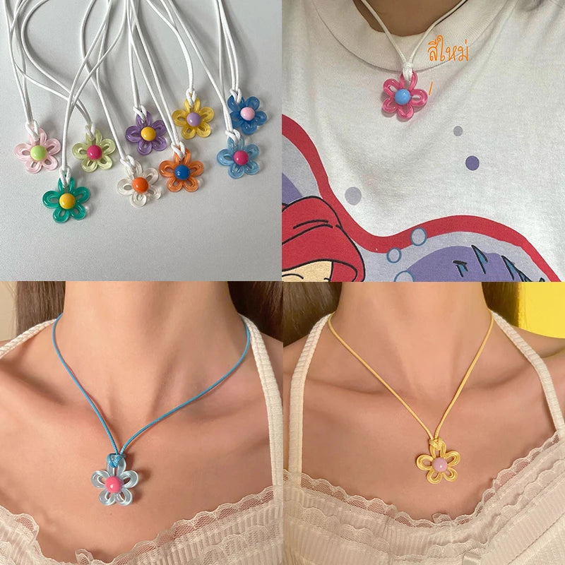 Fashion 2024 Acrylic Flower Pendant Rope Chain Necklace Pastoral Style Women Korean Fashion Y2K Clavicle Necklace