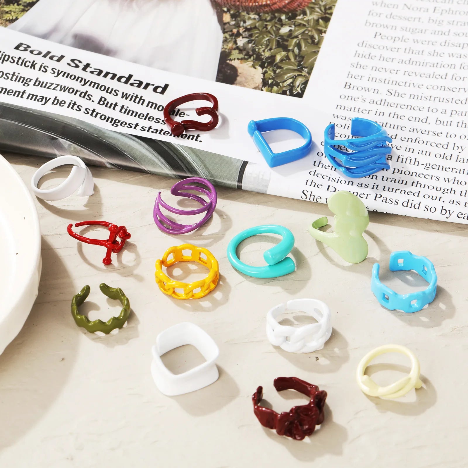 Vintage Punk Colorful Irregular Geometric Rings for Women 2023 Y2K Adjustable Kpop Fashion Finger Ring anillos Gift